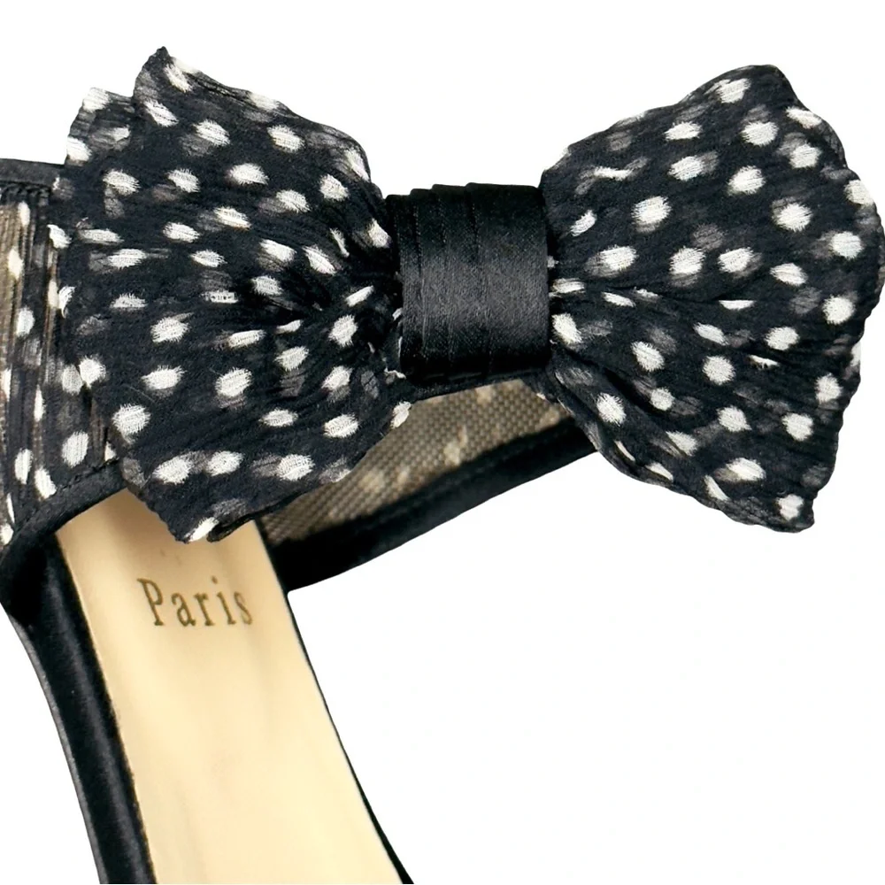 Christian Louboutin Miss Chief Mules Black/White Polkadot Crepe Satin/Chiffon 39 - Picture 9 of 12